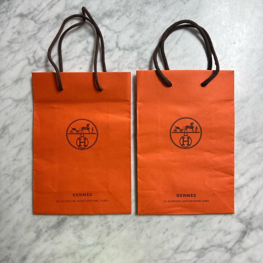 2 NEW Authentic Hermes Shopping Bags (6 x 8.5”)